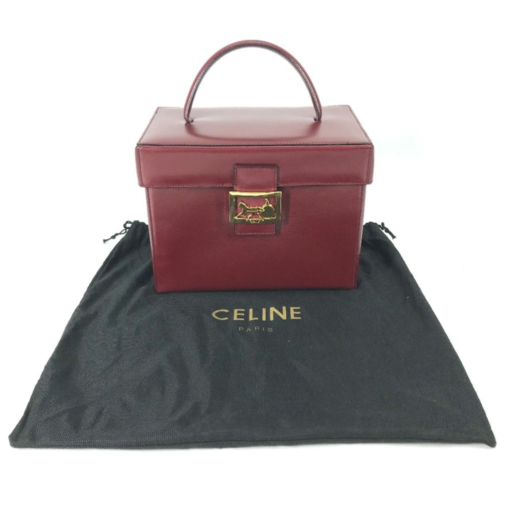 CLNI Vintage Vanity Box with Carriage Hardware and Mirror, Leather Handbag, Women's, Bordeaux