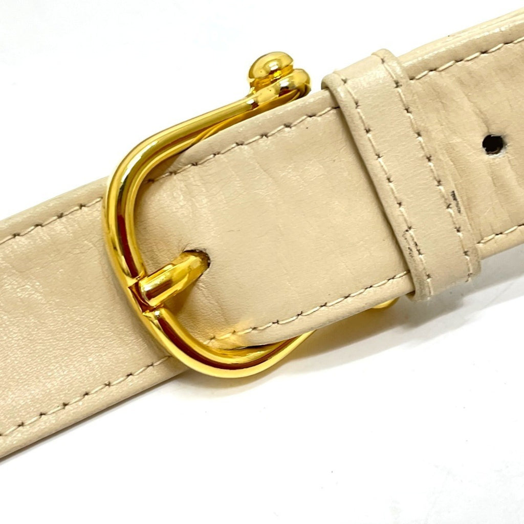 CLNI Vintage Carriage Hardware Shoulder Bag in Beige Leather with Gold