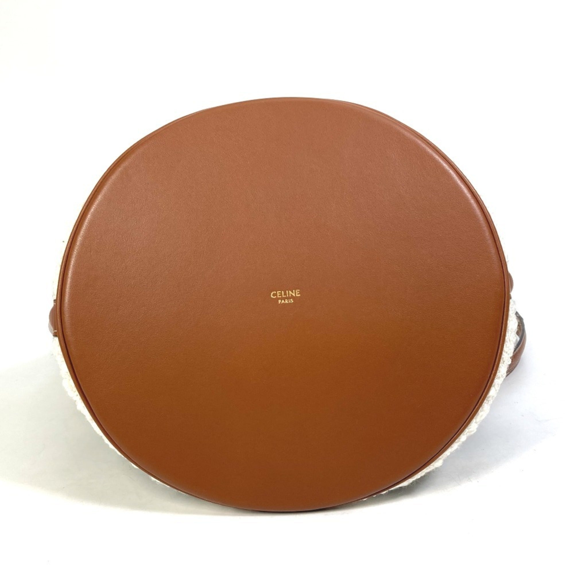 CLNI 195572ED3-15KZ Border Bucket 16 (Cèze) Striped Textile 2-Way Bag Shoulder Handbag Calfskin Women's Khaki and Tan