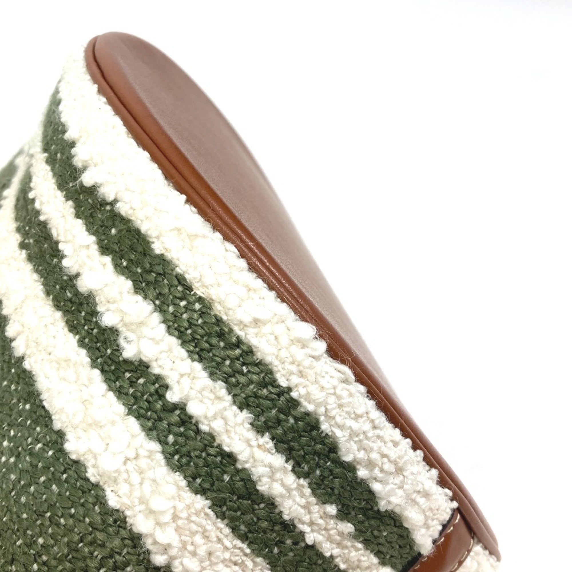 CLNI 195572ED3-15KZ Border Bucket 16 (Cèze) Striped Textile 2-Way Bag Shoulder Handbag Calfskin Women's Khaki and Tan