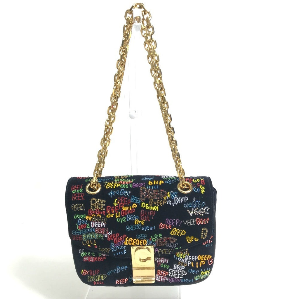 CLNI Small C Multi-Bead Chain Shoulder Bag in Suede, Women's, Black and Multicolor