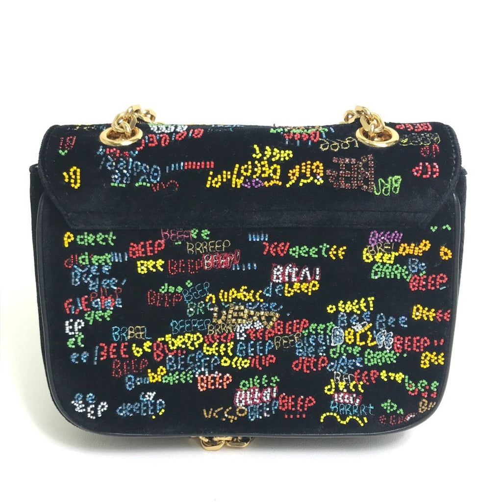 CLNI Small C Multi-Bead Chain Shoulder Bag in Suede, Women's, Black and Multicolor