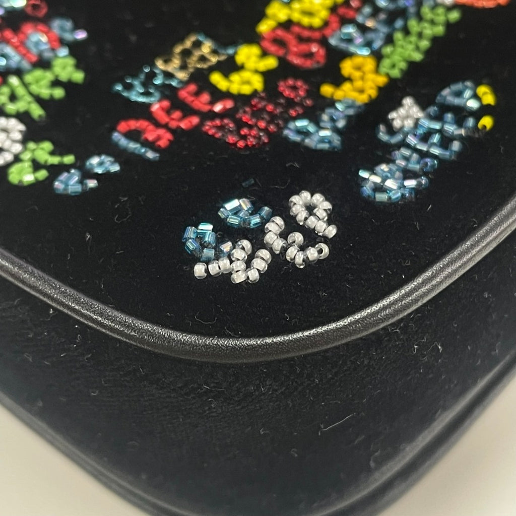 CLNI Small C Multi-Bead Chain Shoulder Bag in Suede, Women's, Black and Multicolor