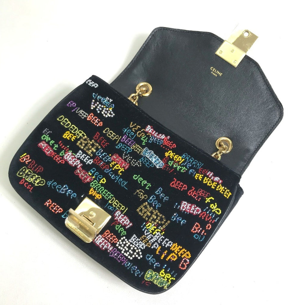 CLNI Small C Multi-Bead Chain Shoulder Bag in Suede, Women's, Black and Multicolor