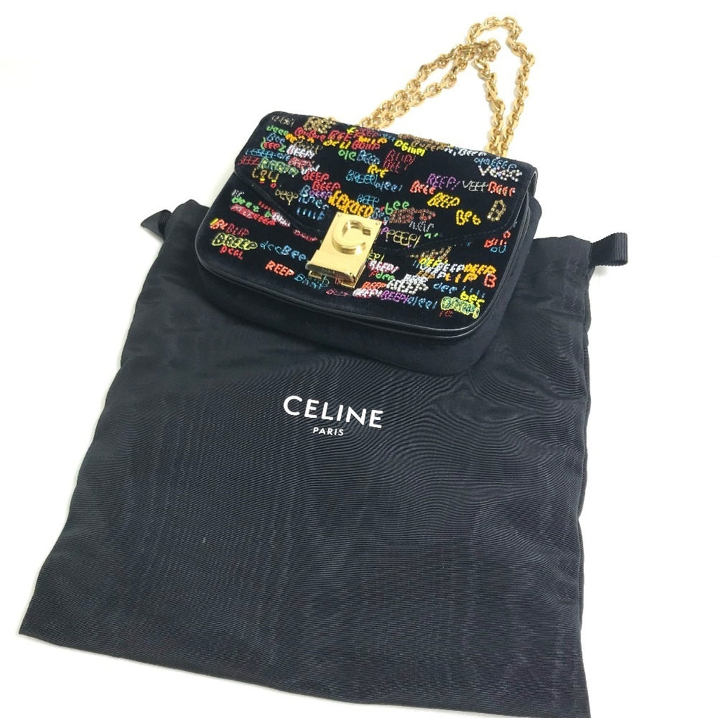 CLNI Small C Multi-Bead Chain Shoulder Bag in Suede, Women's, Black and Multicolor