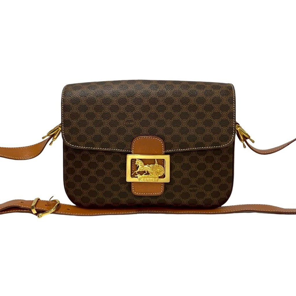 CLNI Macadam Blason Triomphe Print Logo with Horse-Drawn Carriage Hardware Leather Shoulder Bag/Pochette/Sacoche in Brown 41665