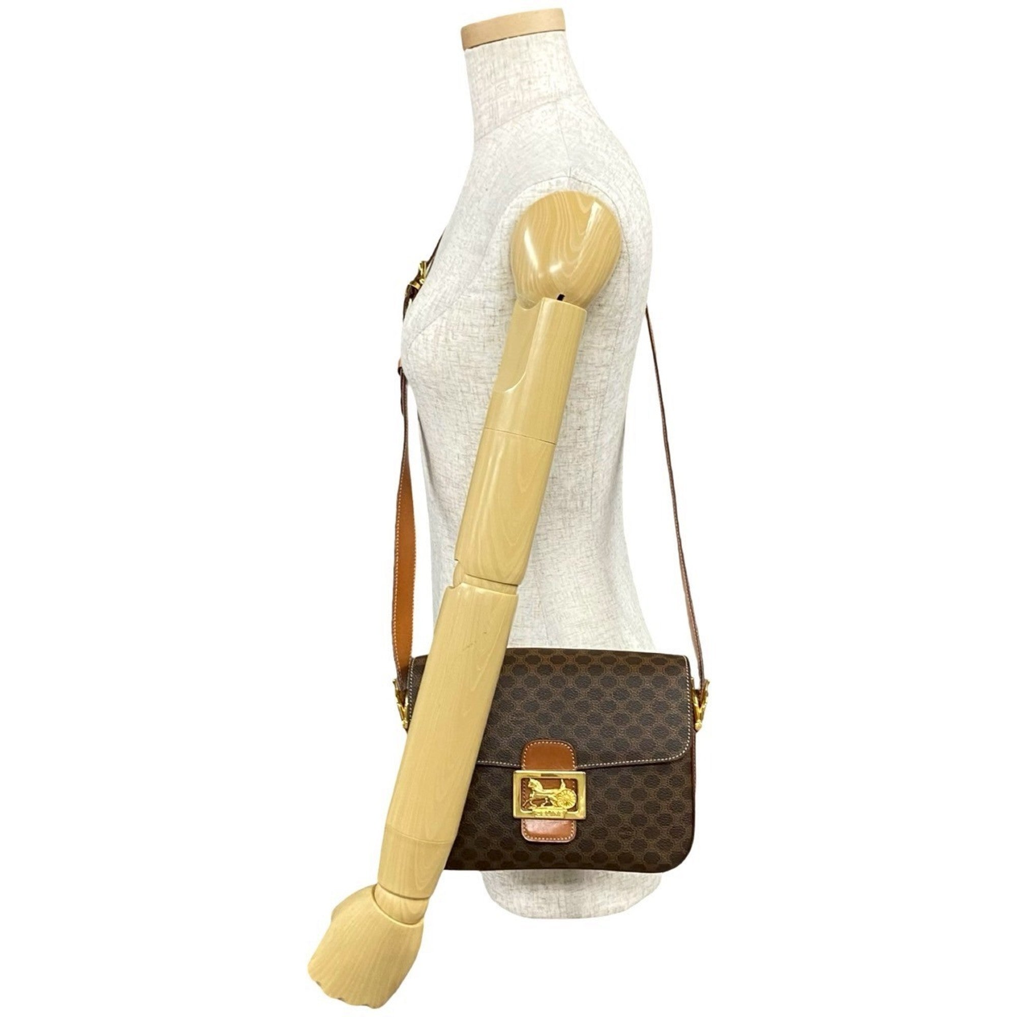 CLNI Macadam Blason Triomphe Print Logo with Horse-Drawn Carriage Hardware Leather Shoulder Bag/Pochette/Sacoche in Brown 41665