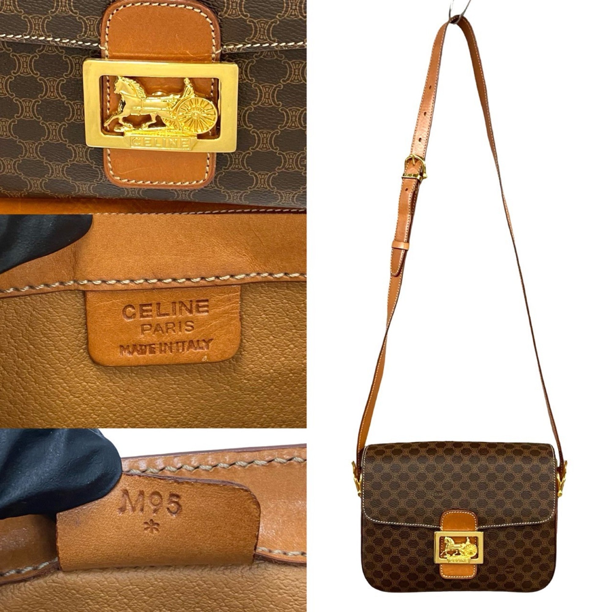 CLNI Macadam Blason Triomphe Print Logo with Horse-Drawn Carriage Hardware Leather Shoulder Bag/Pochette/Sacoche in Brown 41665