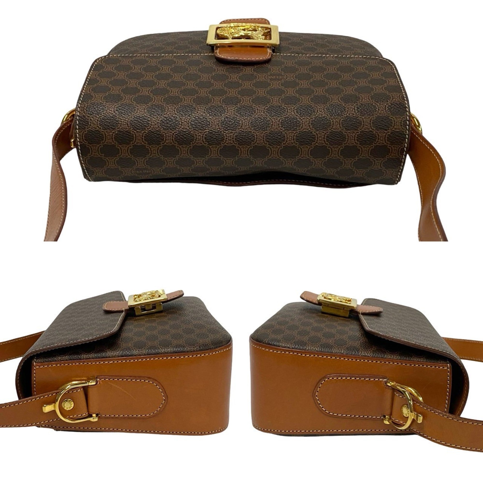 CLNI Macadam Blason Triomphe Print Logo with Horse-Drawn Carriage Hardware Leather Shoulder Bag/Pochette/Sacoche in Brown 41665