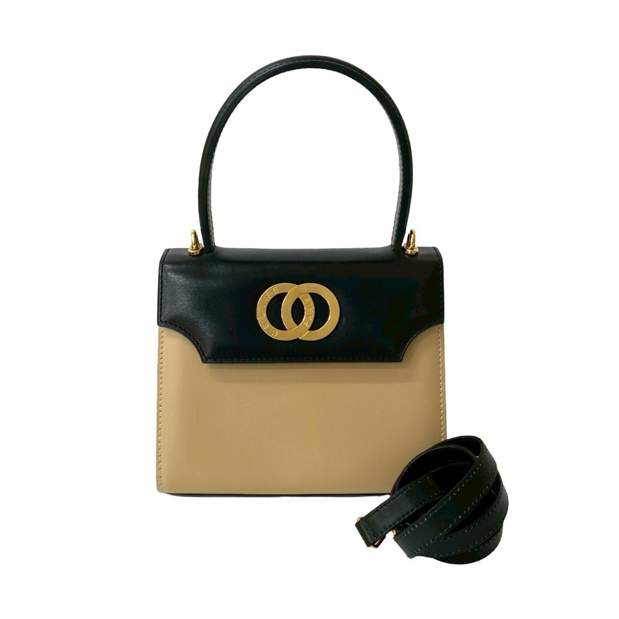 CLNI Circle Logo Hardware Calfskin Leather 2-Way Handbag/Shoulder Bag Black/Beige 32523