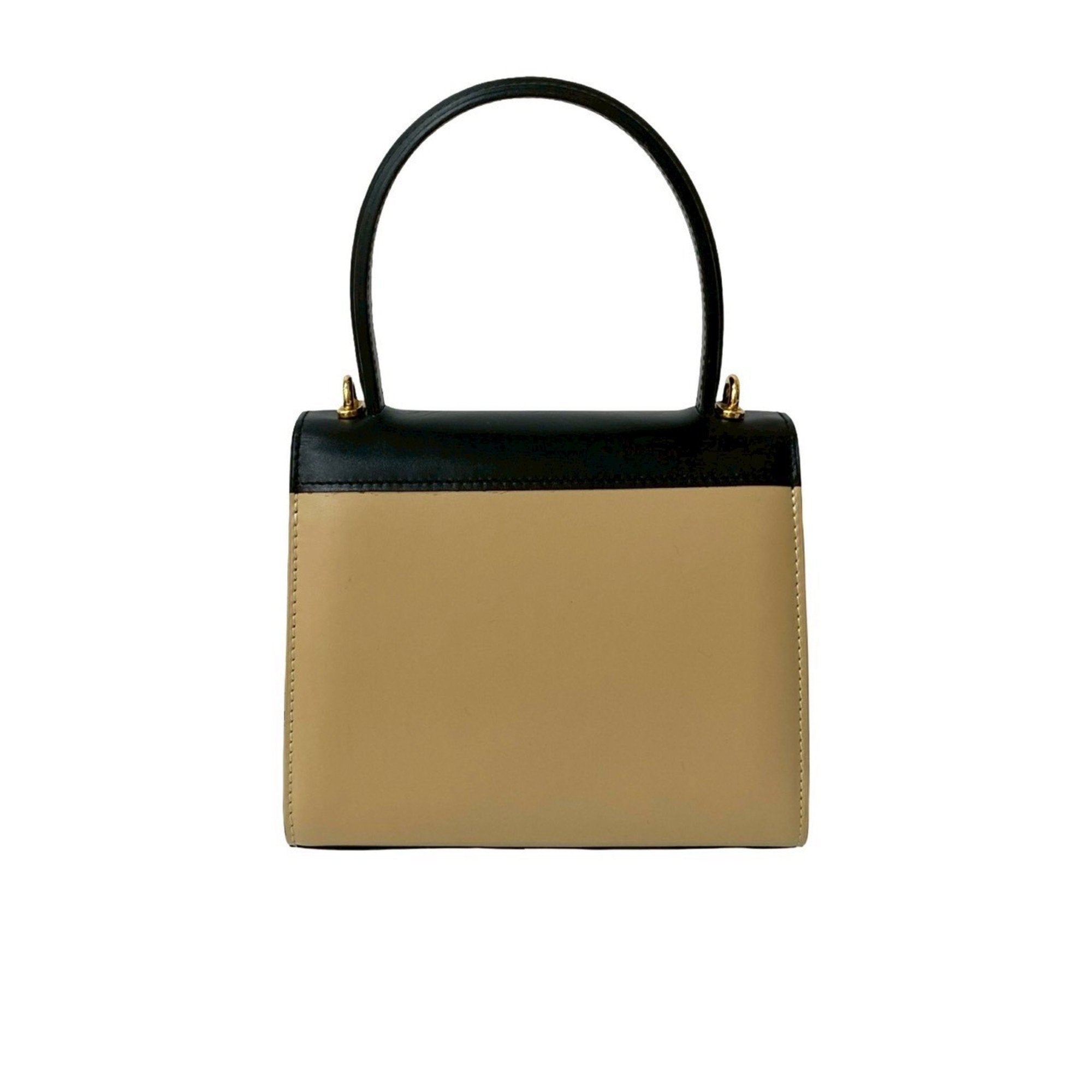 CLNI Circle Logo Hardware Calfskin Leather 2-Way Handbag/Shoulder Bag Black/Beige 32523