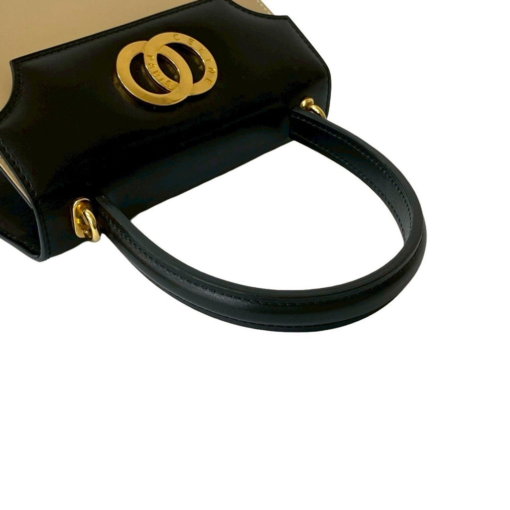 CLNI Circle Logo Hardware Calfskin Leather 2-Way Handbag/Shoulder Bag Black/Beige 32523