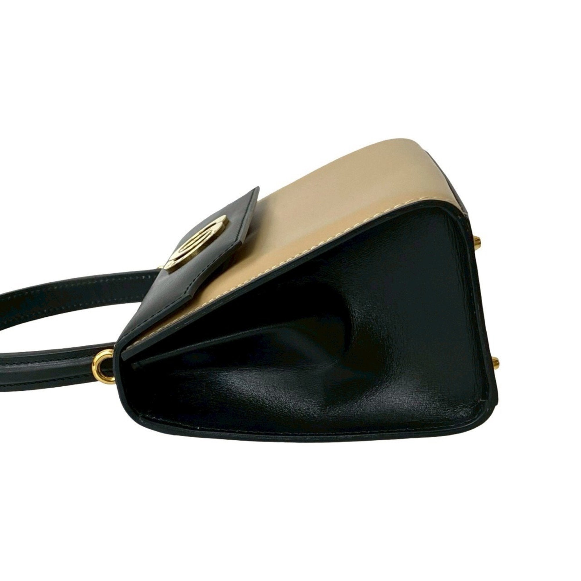 CLNI Circle Logo Hardware Calfskin Leather 2-Way Handbag/Shoulder Bag Black/Beige 32523