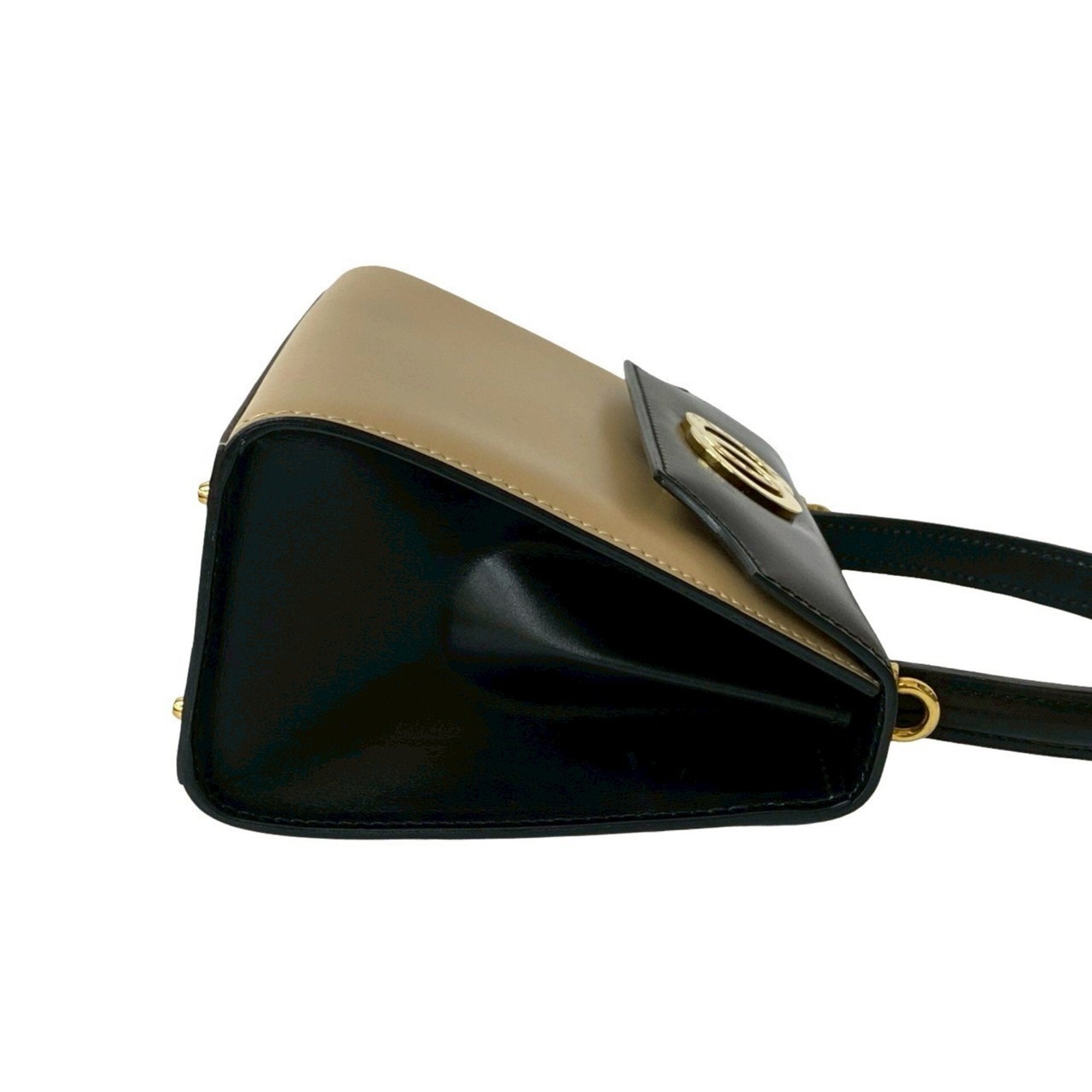 CLNI Circle Logo Hardware Calfskin Leather 2-Way Handbag/Shoulder Bag Black/Beige 32523