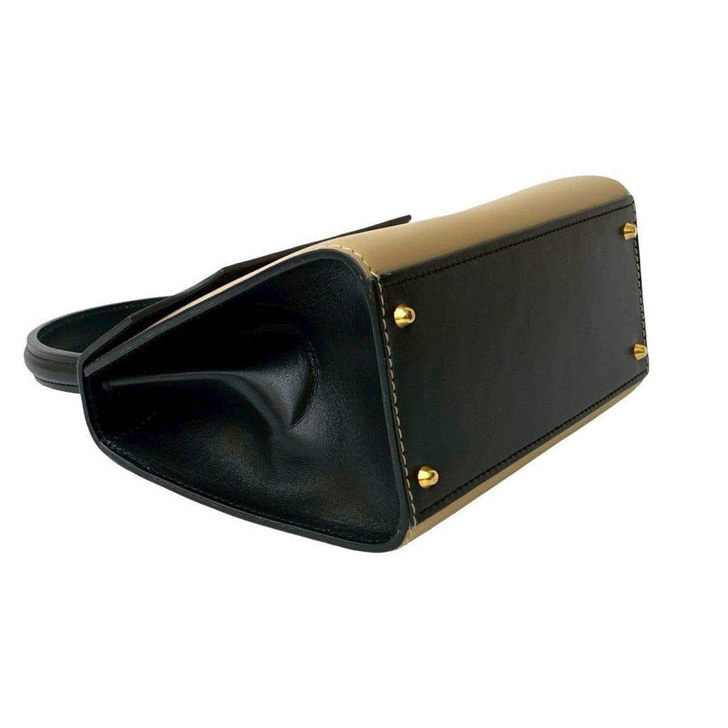 CLNI Circle Logo Hardware Calfskin Leather 2-Way Handbag/Shoulder Bag Black/Beige 32523