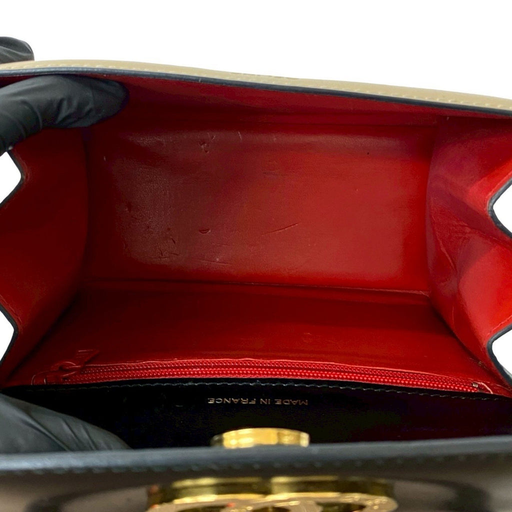 CLNI Circle Logo Hardware Calfskin Leather 2-Way Handbag/Shoulder Bag Black/Beige 32523