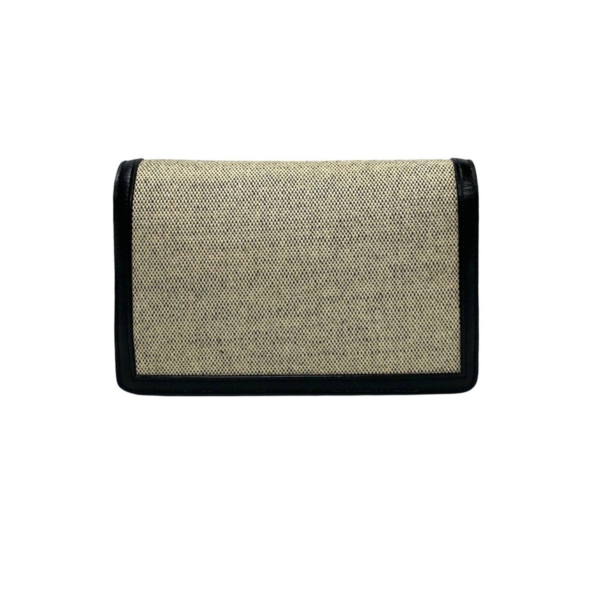 CLNI Triomphe Chain Shoulder Bag in Canvas and Leather, Mini Pochette, Black Ivory, 37007