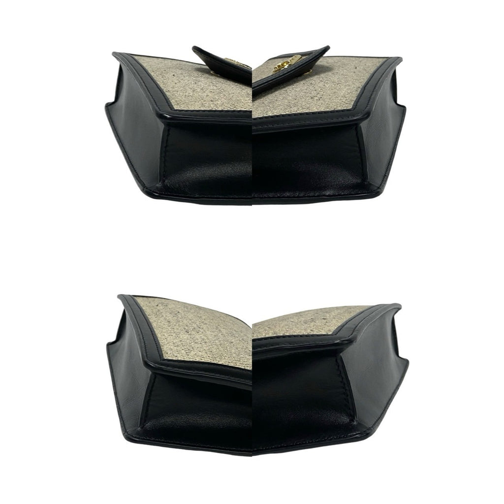 CLNI Triomphe Chain Shoulder Bag in Canvas and Leather, Mini Pochette, Black Ivory, 37007