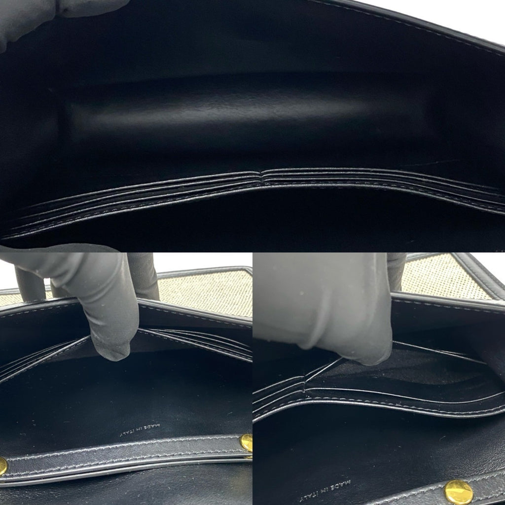 CLNI Triomphe Chain Shoulder Bag in Canvas and Leather, Mini Pochette, Black Ivory, 37007