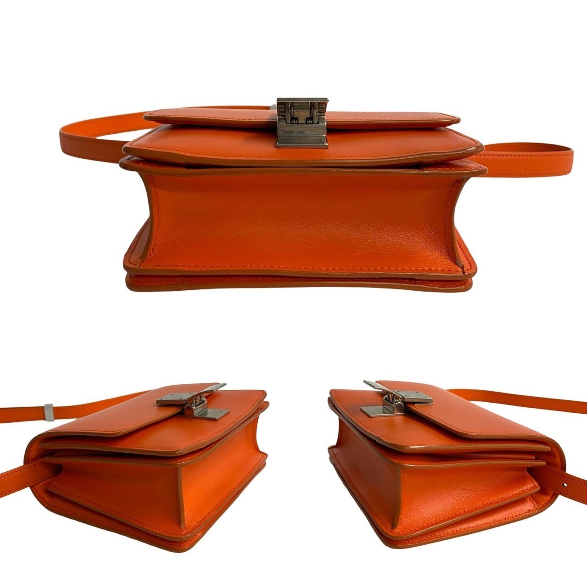 CLNI Classic Box Small Leather Shoulder Bag/Pochette/Sacoche in Orange (133-2)