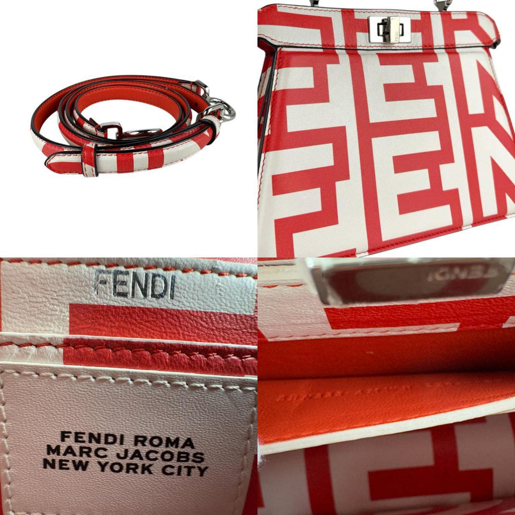 FDI x MARC JACOBS Peekaboo I See U Petite Leather Handbag/Shoulder Bag, Red and White, Women's, 8BN335-ANWR z7748