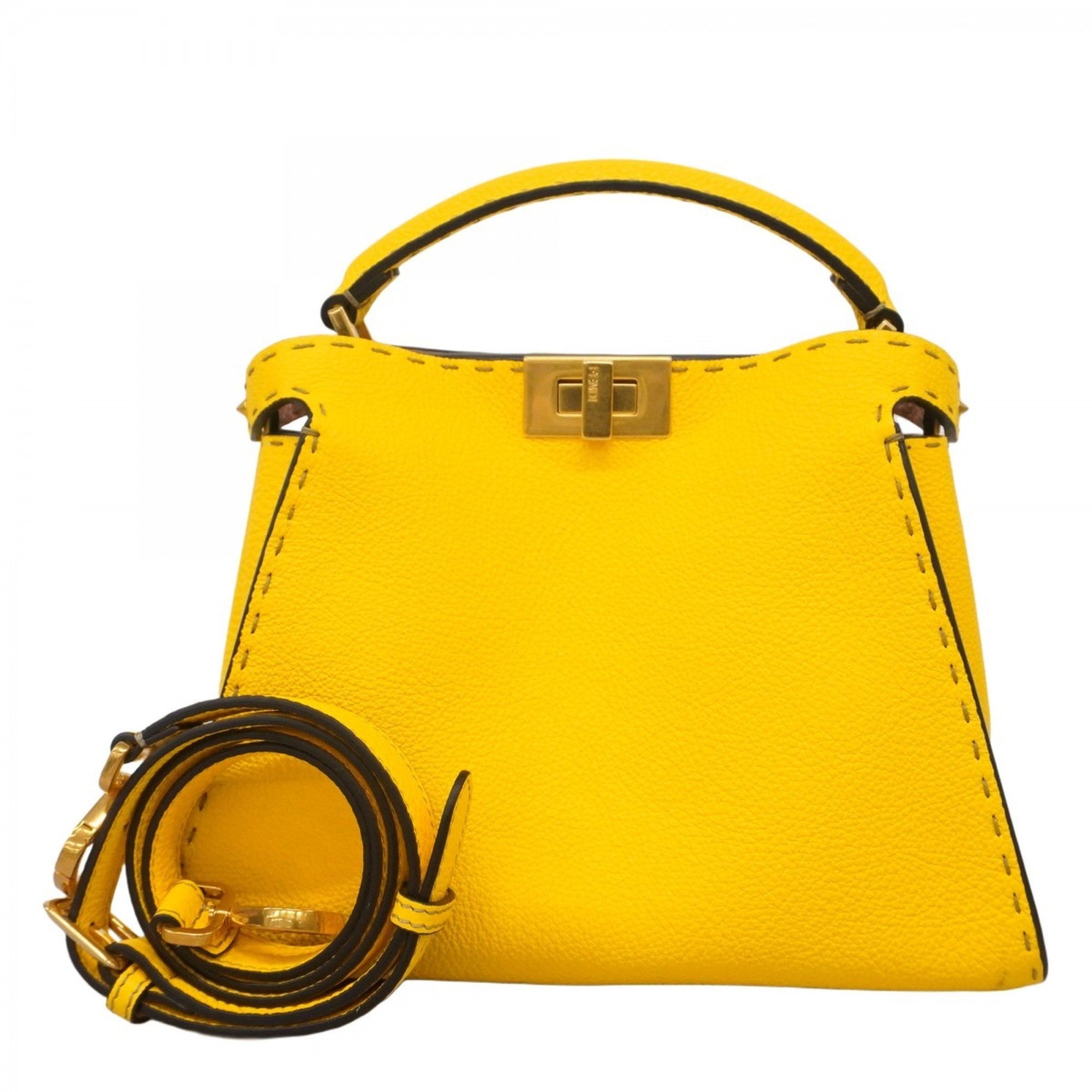 FDI Selleria Peekaboo Essential Leather Handbag in Yellow, 2-Way Bag for Women