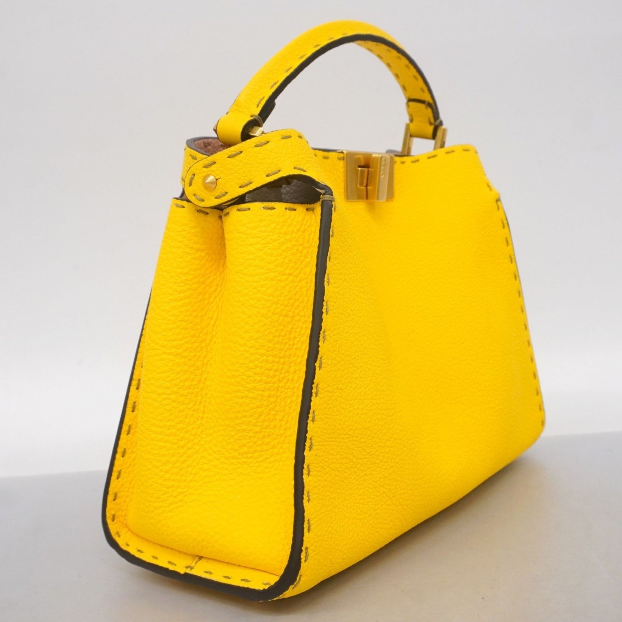 FDI Selleria Peekaboo Essential Leather Handbag in Yellow, 2-Way Bag for Women