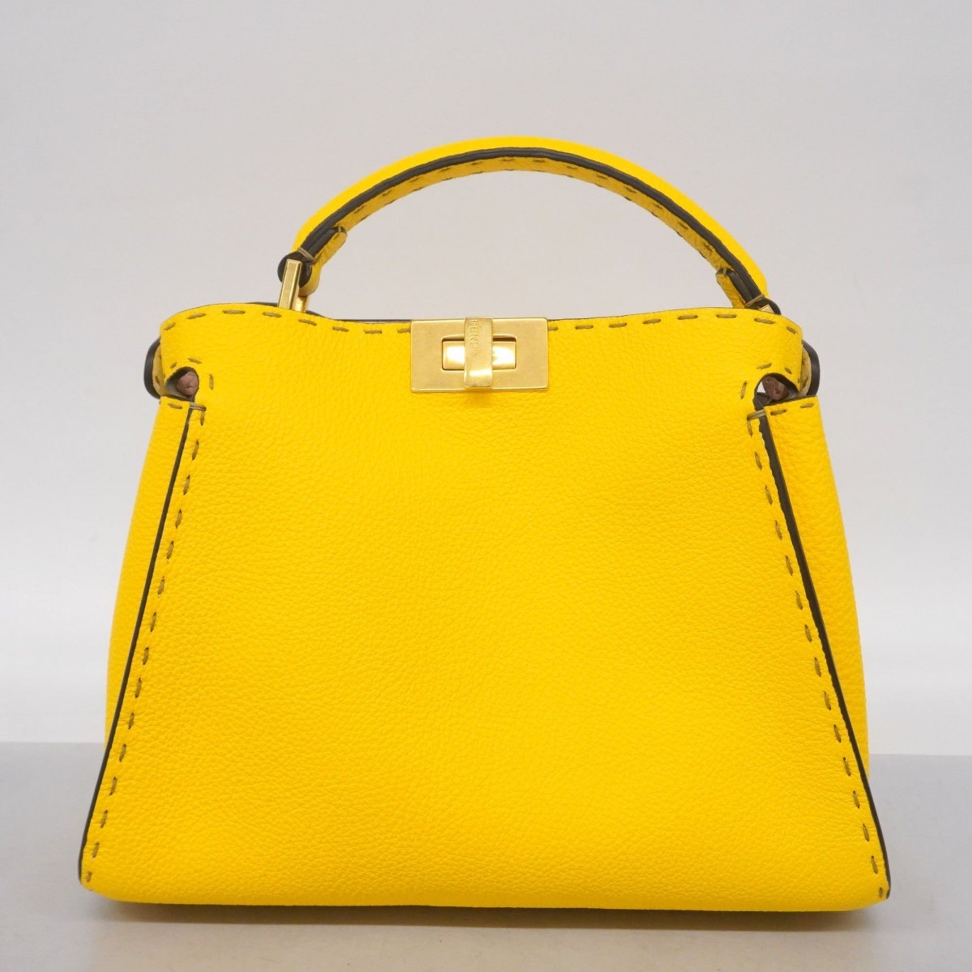 FDI Selleria Peekaboo Essential Leather Handbag in Yellow, 2-Way Bag for Women