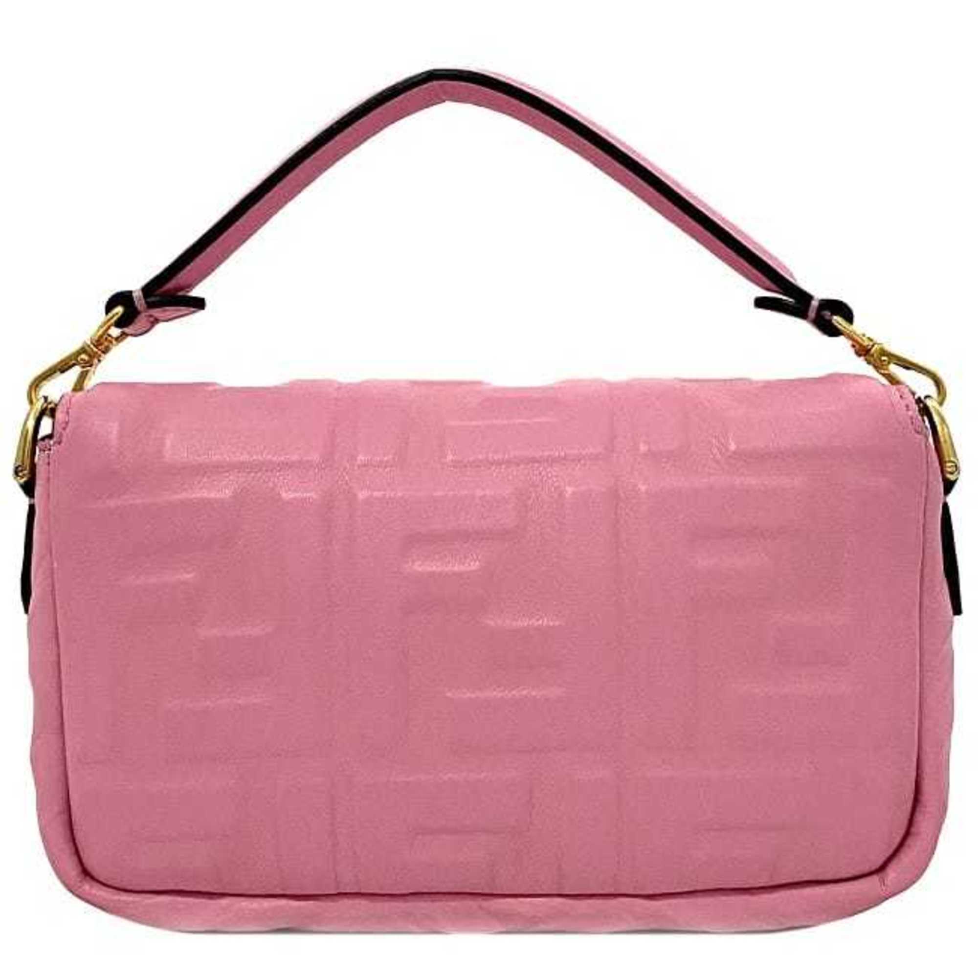 FDI Baguette Small Pink Gold 8BS017 Leather GP FENDI Shoulder Bag FF Embossed Ladies Chain