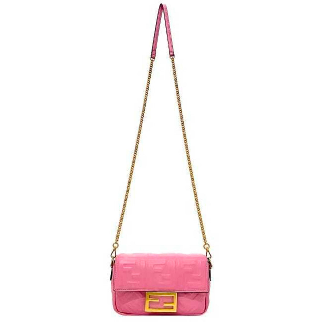 FDI Baguette Small Pink Gold 8BS017 Leather GP FENDI Shoulder Bag FF Embossed Ladies Chain