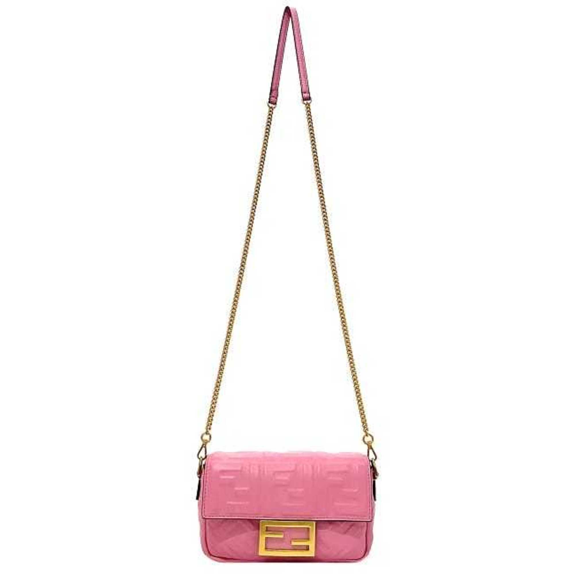 FDI Baguette Small Pink Gold 8BS017 Leather GP FENDI Shoulder Bag FF Embossed Ladies Chain