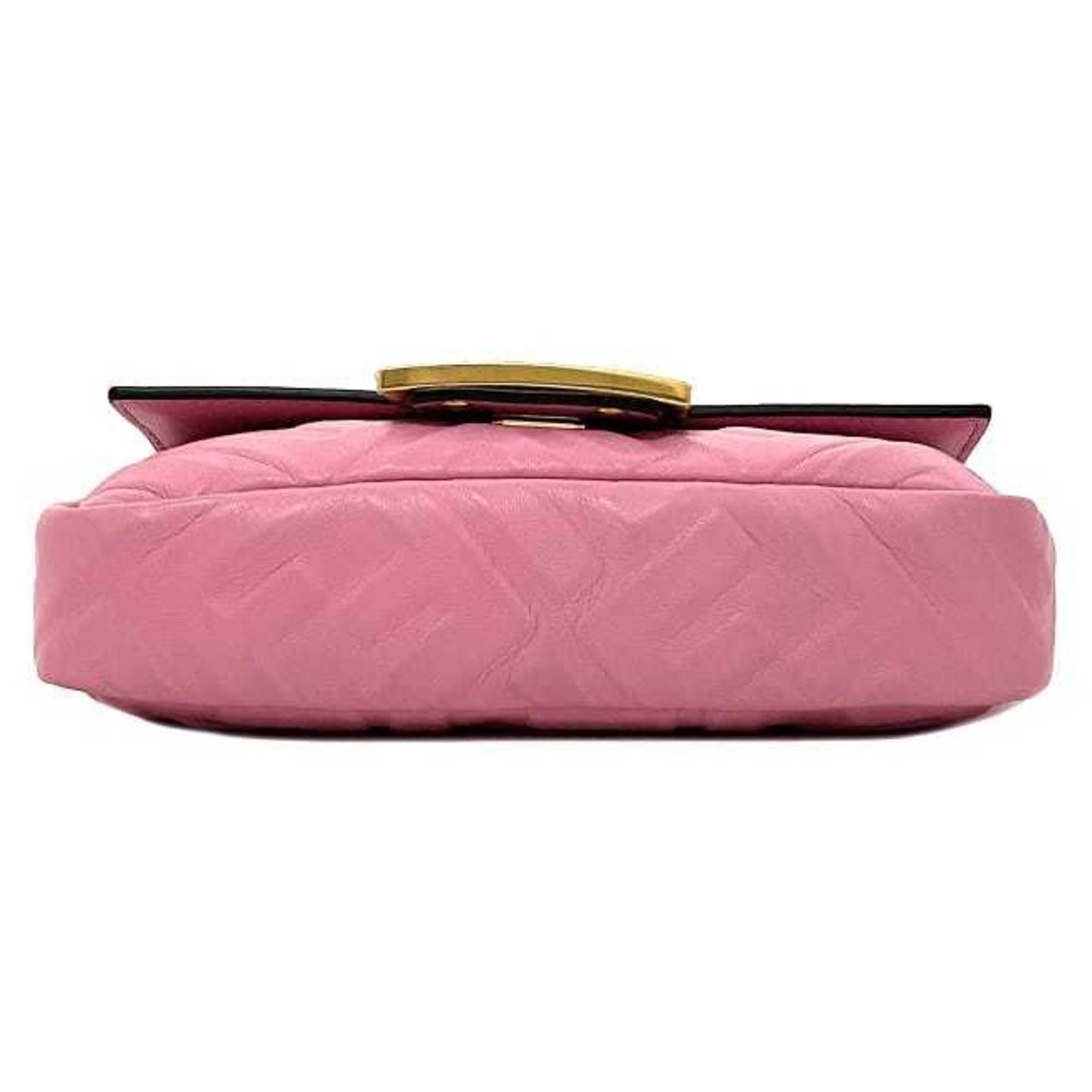 FDI Baguette Small Pink Gold 8BS017 Leather GP FENDI Shoulder Bag FF Embossed Ladies Chain