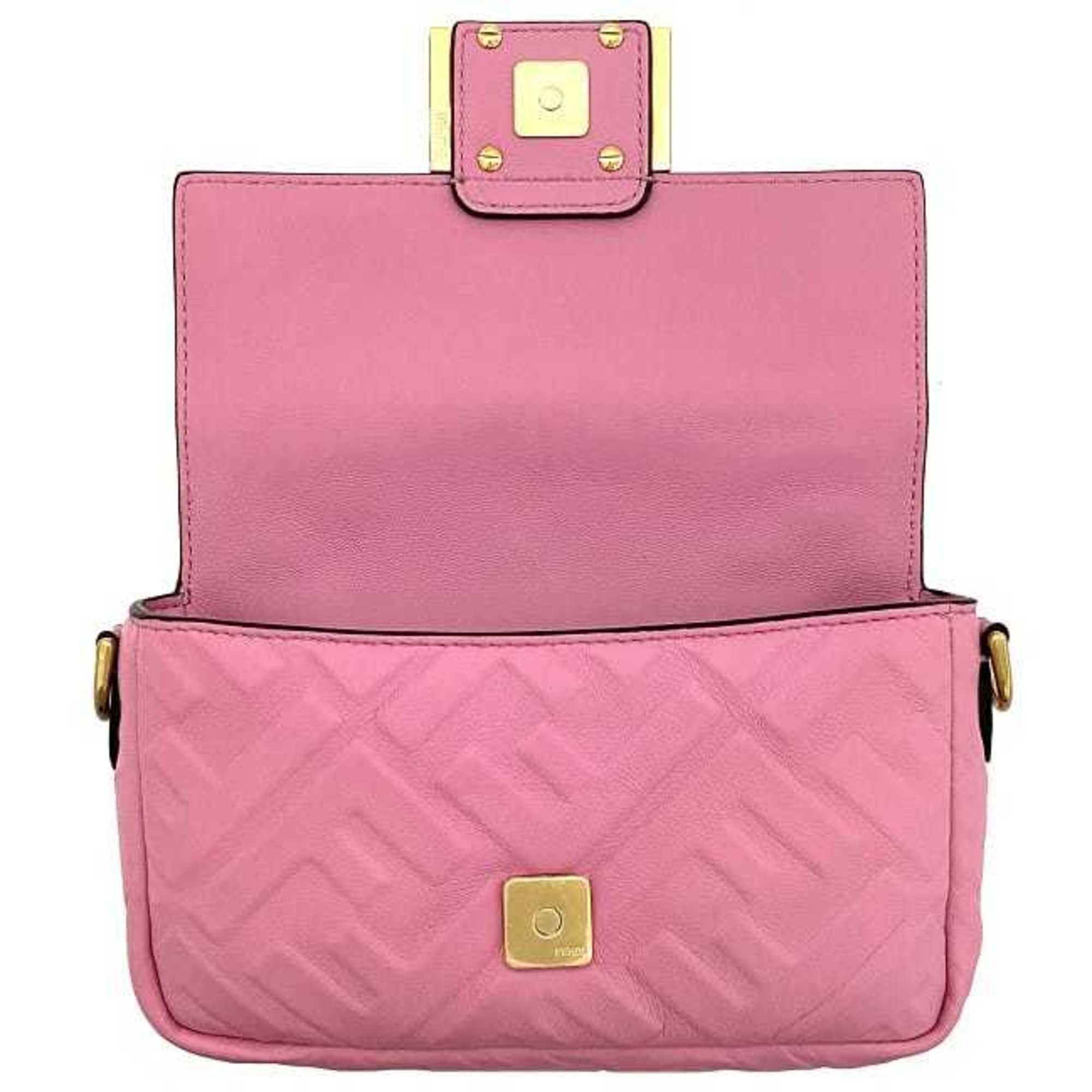 FDI Baguette Small Pink Gold 8BS017 Leather GP FENDI Shoulder Bag FF Embossed Ladies Chain