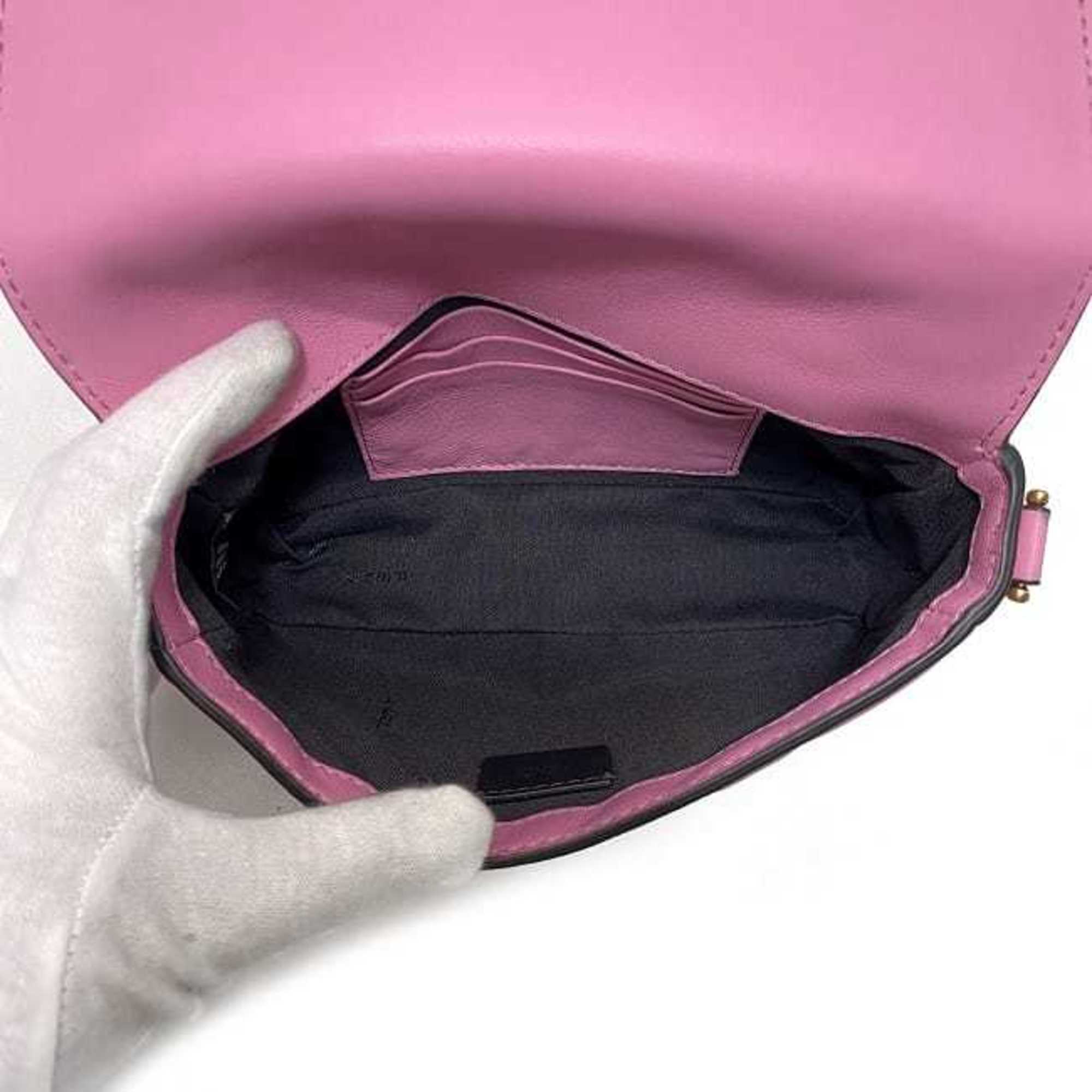 FDI Baguette Small Pink Gold 8BS017 Leather GP FENDI Shoulder Bag FF Embossed Ladies Chain