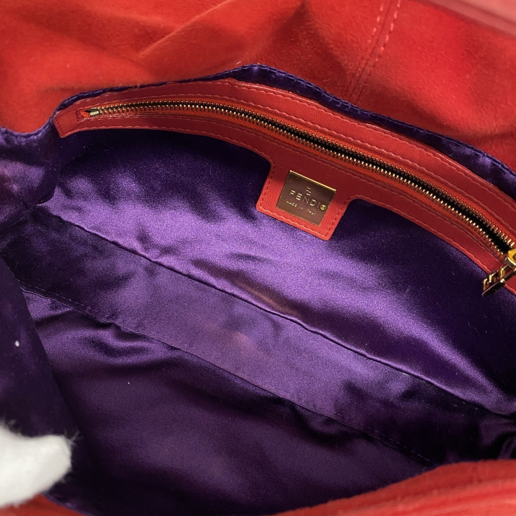 FDI Mamma Bucket Handbag in Red Suede for Women, P1731575