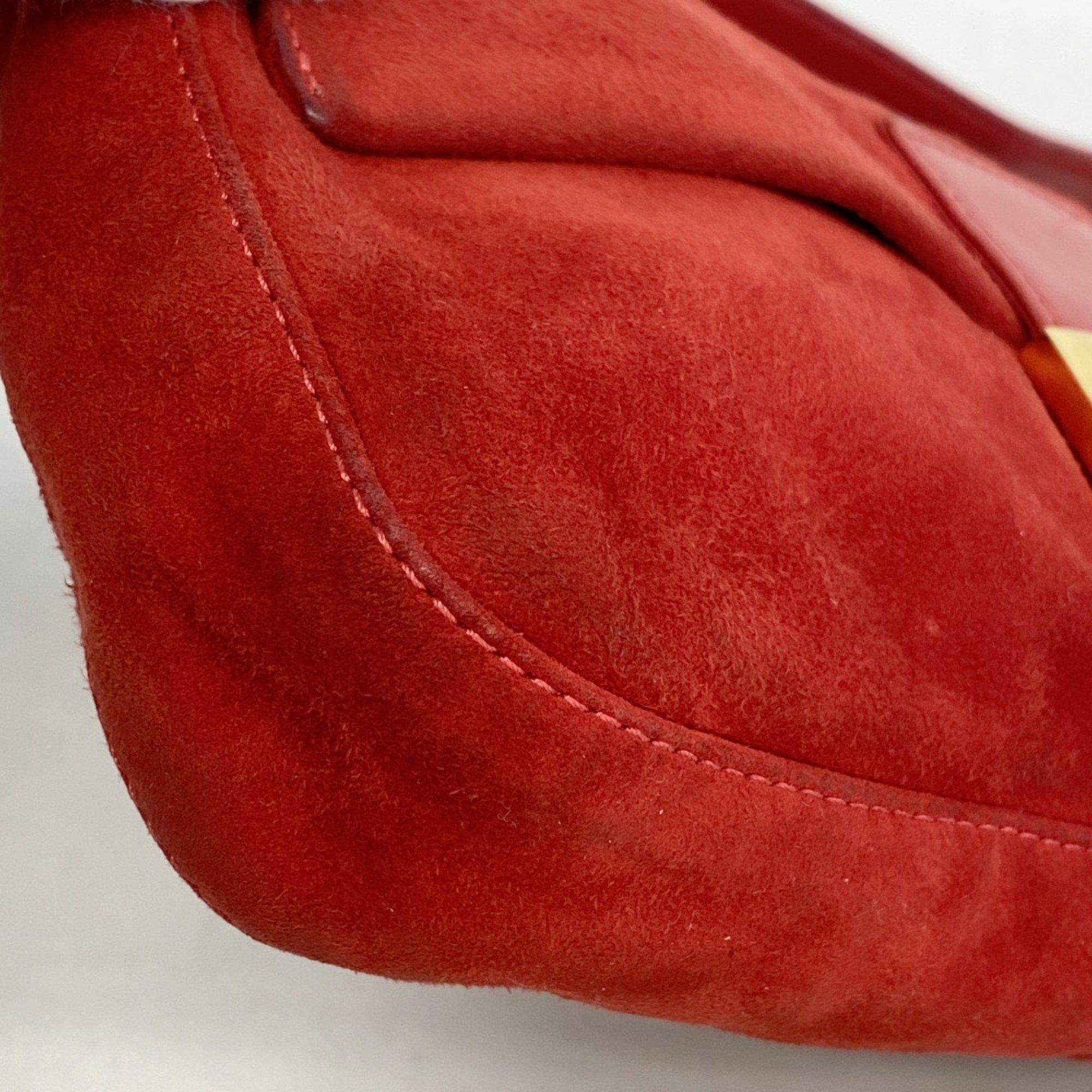 FDI Mamma Bucket Handbag in Red Suede for Women, P1731575