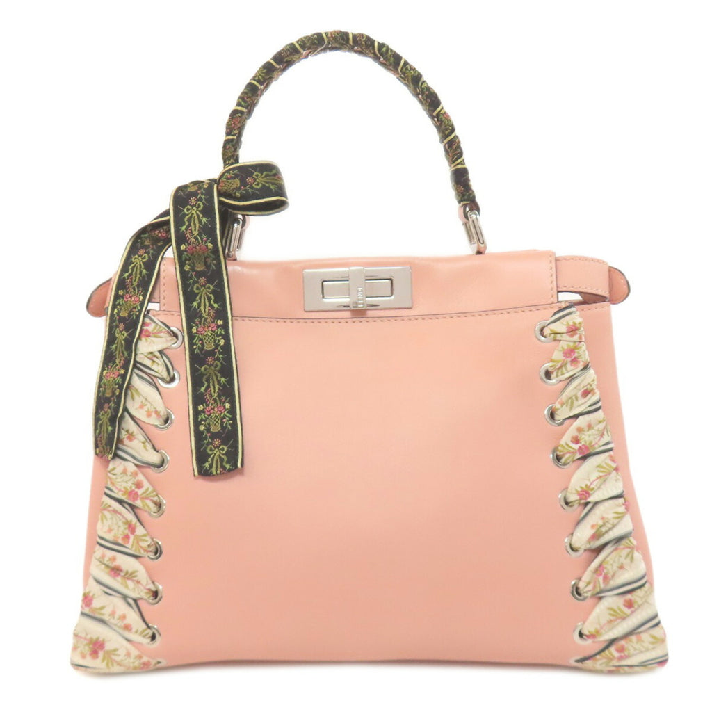 FDI Peekaboo Ribbon Stitch Handbag Calfskin Women's
