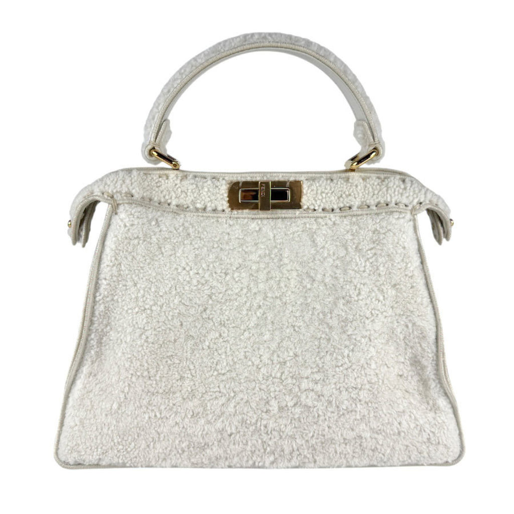 FDI Peekaboo I See You Boa Handbag Shoulder Bag in White and Gold, Women's, 8BN321-AHJ6 z7631
