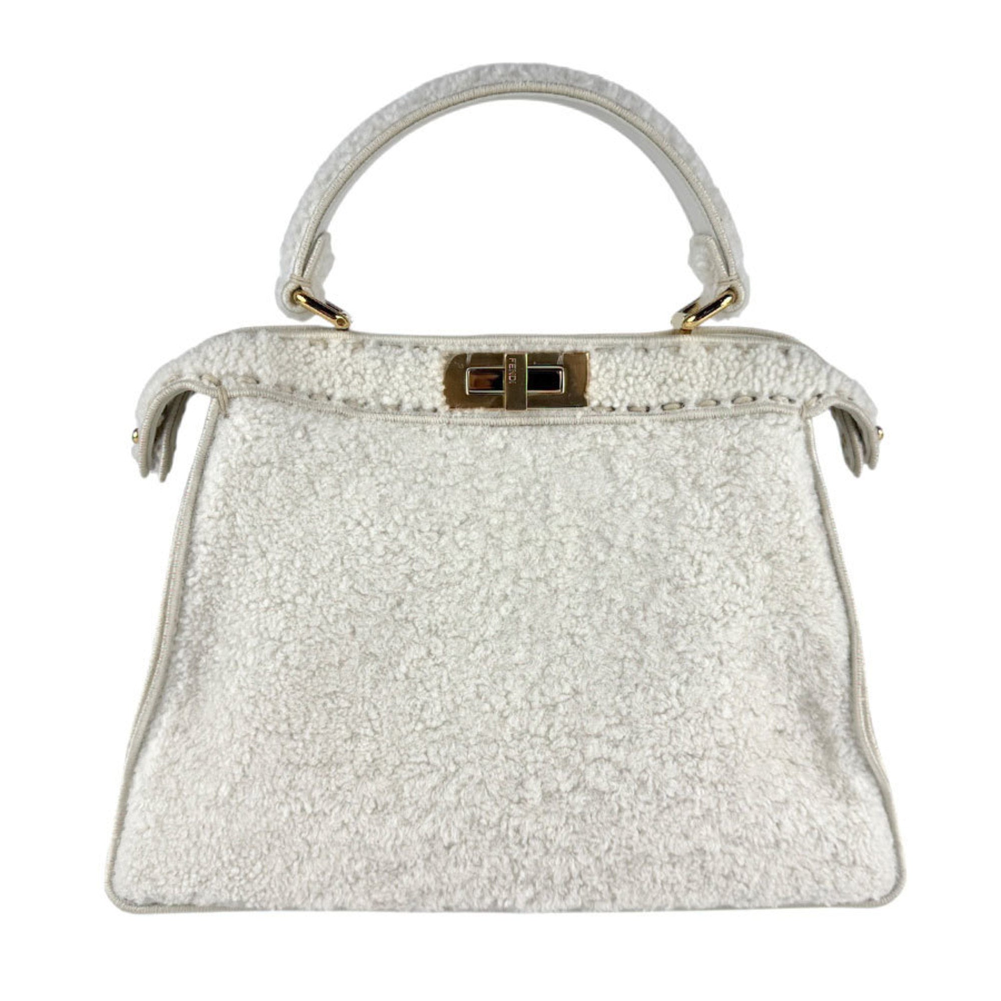 FDI Peekaboo I See You Boa Handbag Shoulder Bag in White and Gold, Women's, 8BN321-AHJ6 z7631