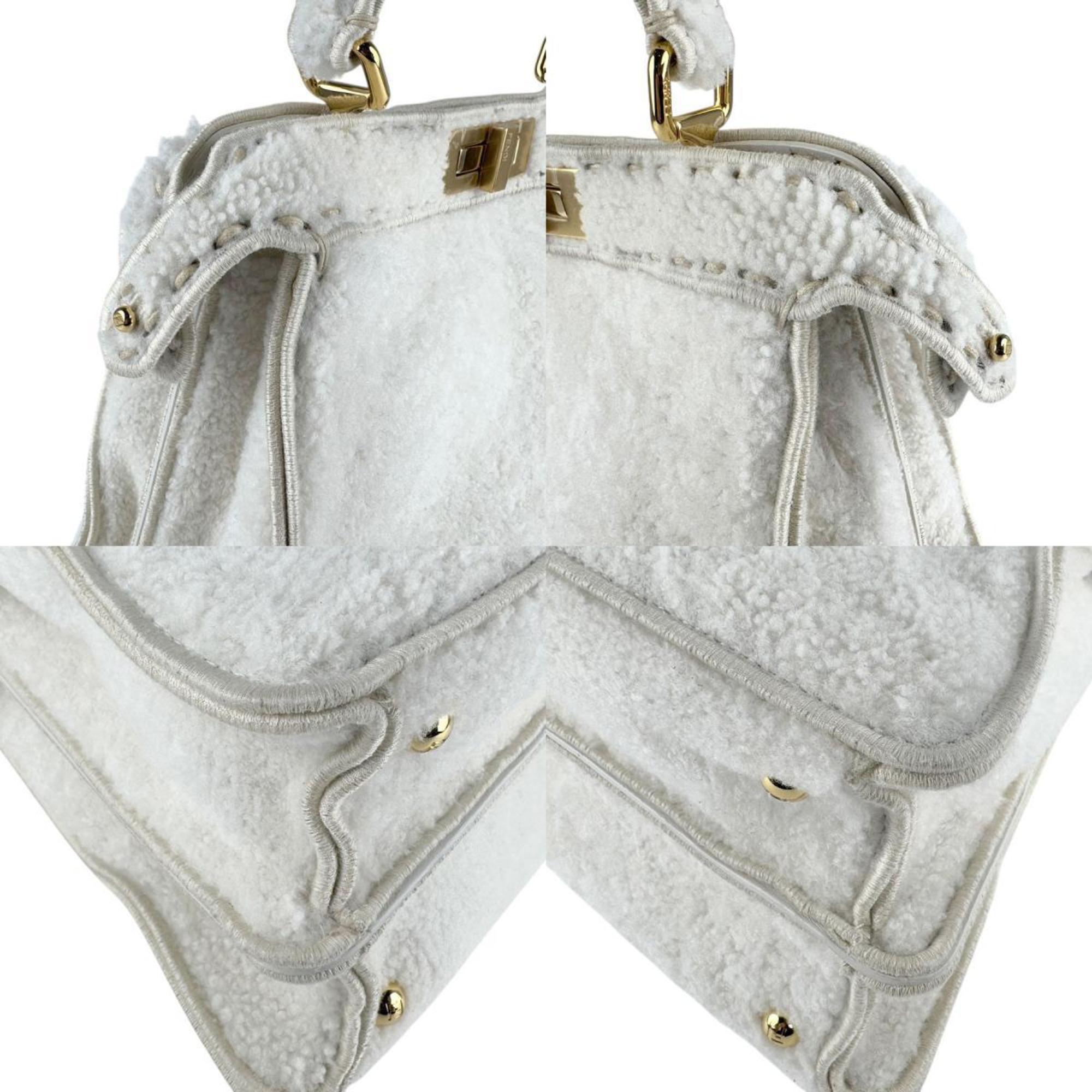 FDI Peekaboo I See You Boa Handbag Shoulder Bag in White and Gold, Women's, 8BN321-AHJ6 z7631