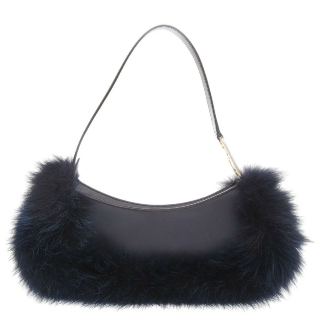 FDI Like new Fendi Orlock Swing 8BS068 Leather and Fox Fur Navy Shoulder Bag/Handbag 0269FENDI