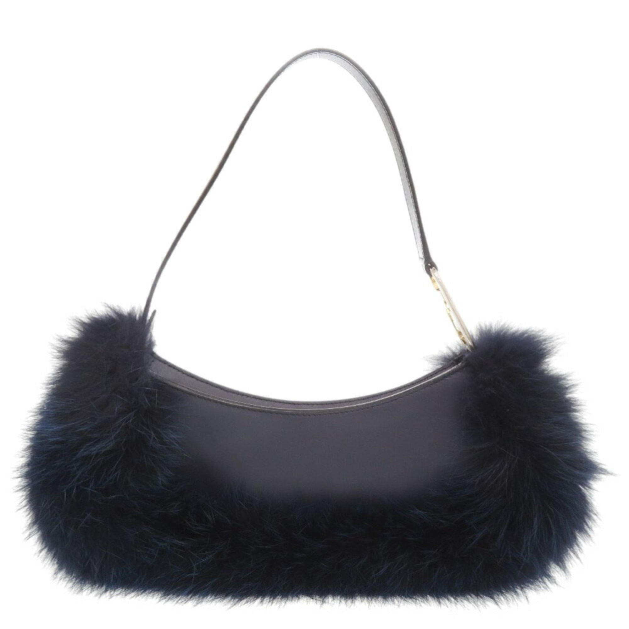 FDI Like new Fendi Orlock Swing 8BS068 Leather and Fox Fur Navy Shoulder Bag/Handbag 0269FENDI