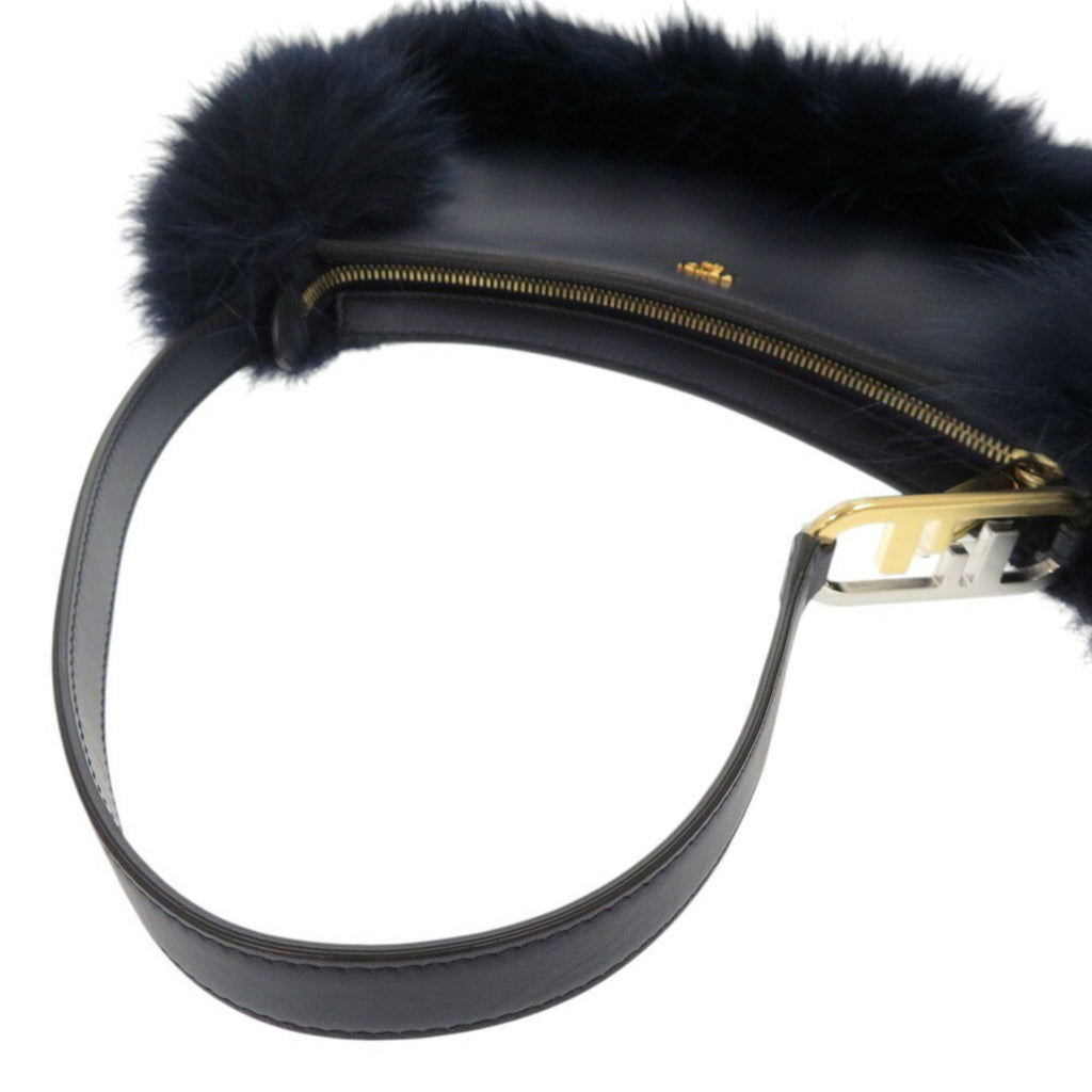 FDI Like new Fendi Orlock Swing 8BS068 Leather and Fox Fur Navy Shoulder Bag/Handbag 0269FENDI