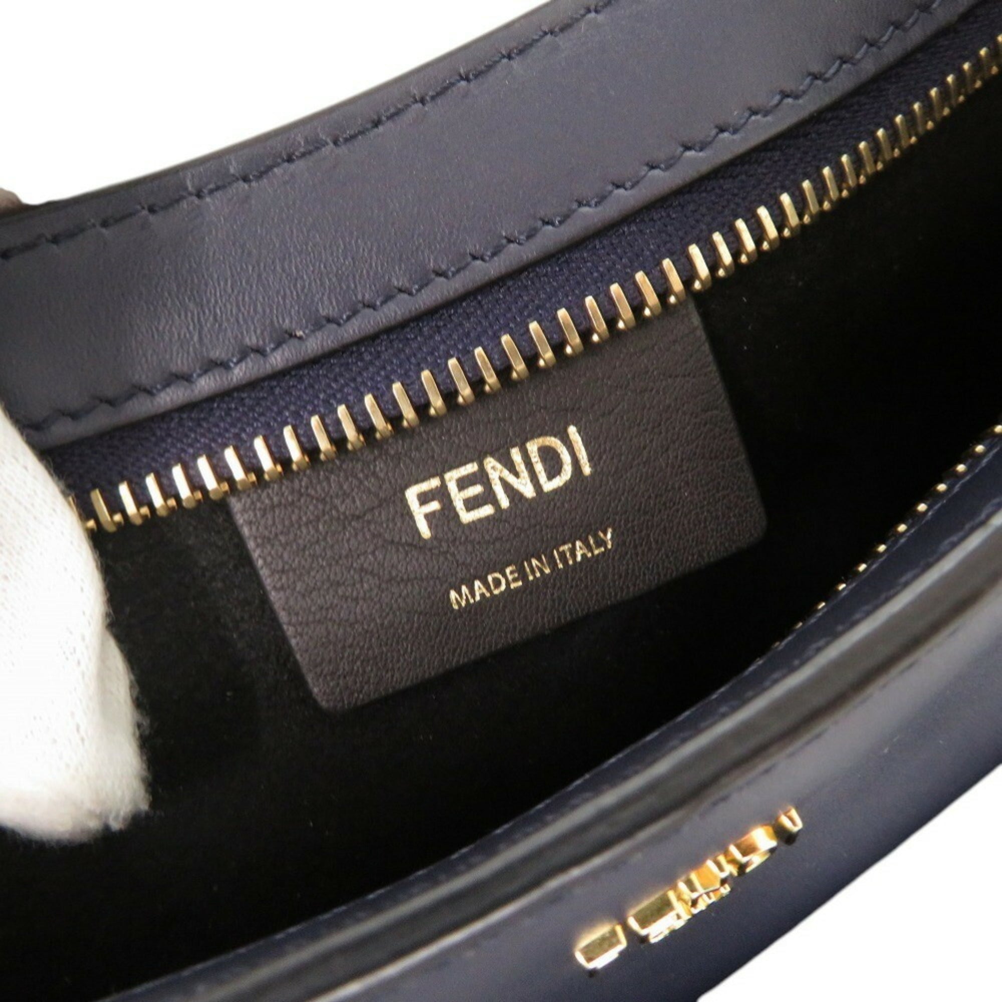 FDI Like new Fendi Orlock Swing 8BS068 Leather and Fox Fur Navy Shoulder Bag/Handbag 0269FENDI
