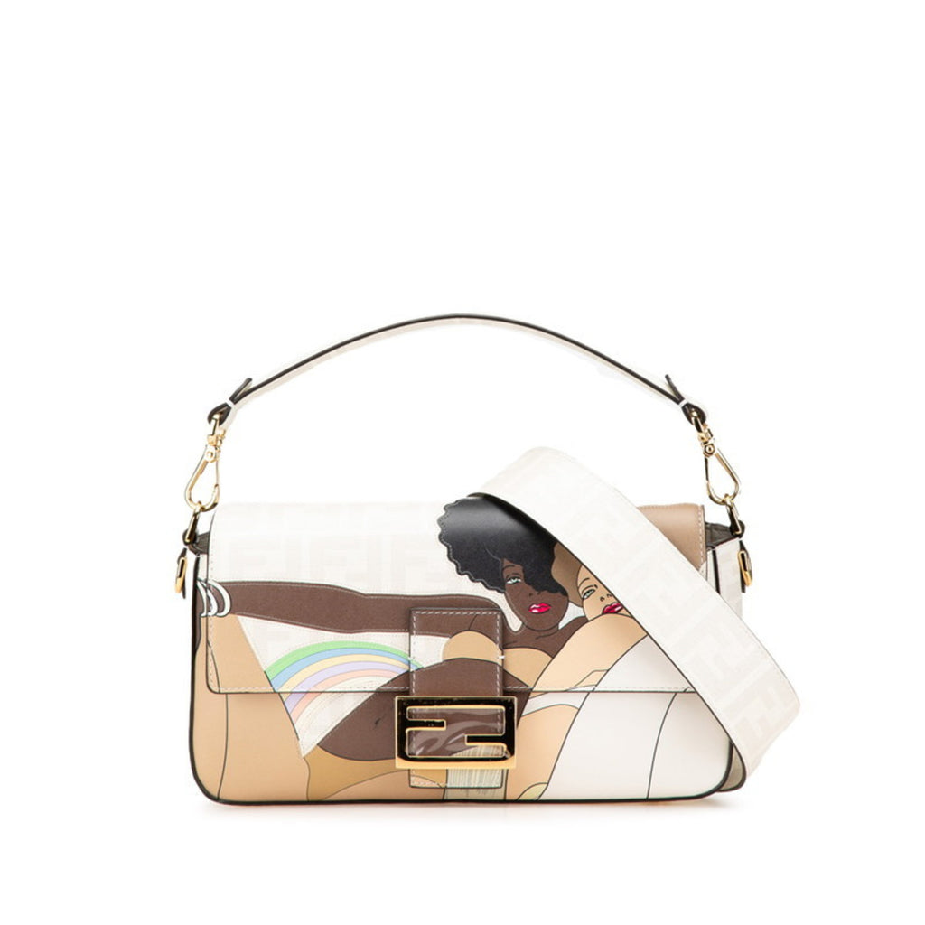FDI Zucca Mamma Bucket Handbag/Shoulder Bag, 2-Way, 8BR600, White, Gray, Multicolor Leather, Women's, FENDI
