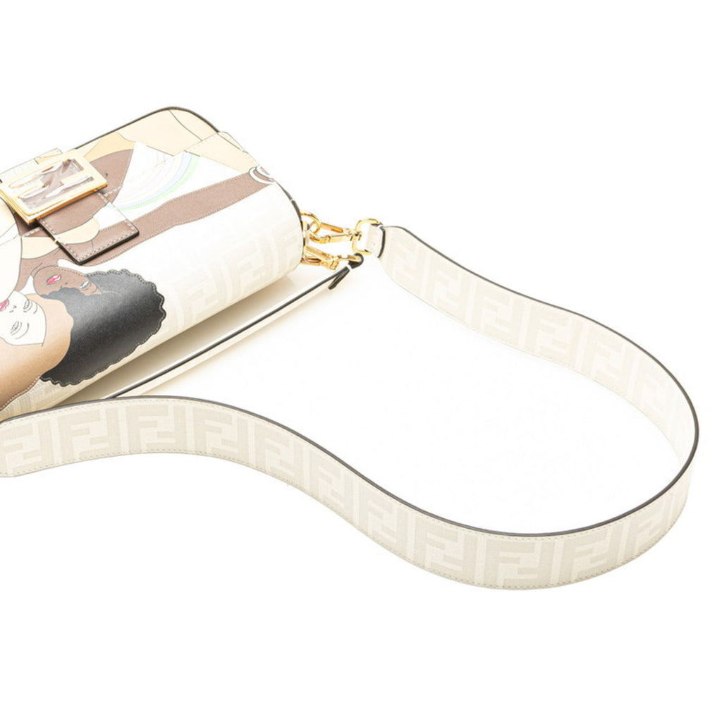 FDI Zucca Mamma Bucket Handbag/Shoulder Bag, 2-Way, 8BR600, White, Gray, Multicolor Leather, Women's, FENDI