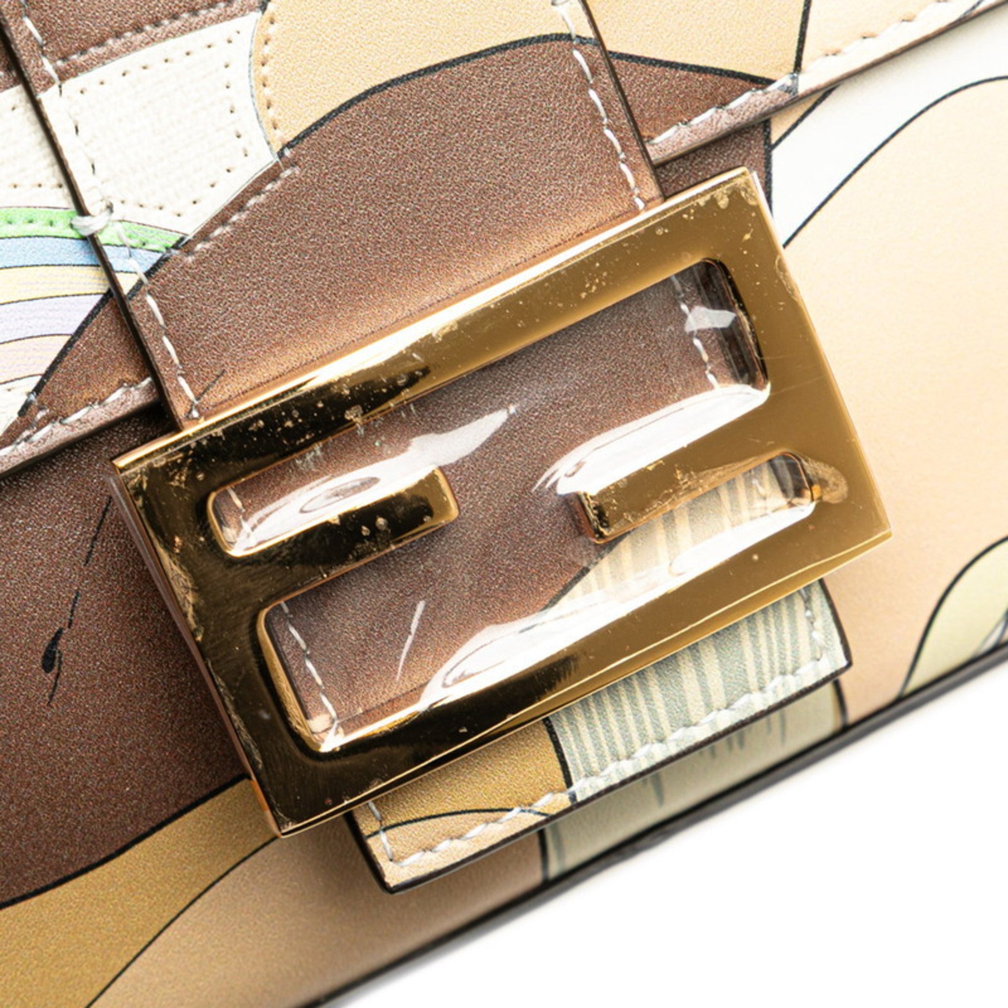 FDI Zucca Mamma Bucket Handbag/Shoulder Bag, 2-Way, 8BR600, White, Gray, Multicolor Leather, Women's, FENDI