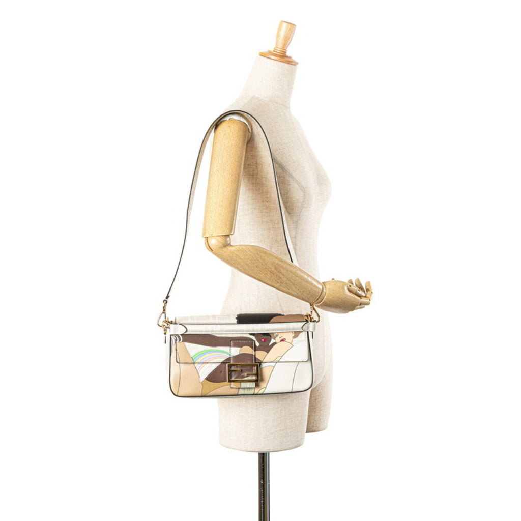 FDI Zucca Mamma Bucket Handbag/Shoulder Bag, 2-Way, 8BR600, White, Gray, Multicolor Leather, Women's, FENDI