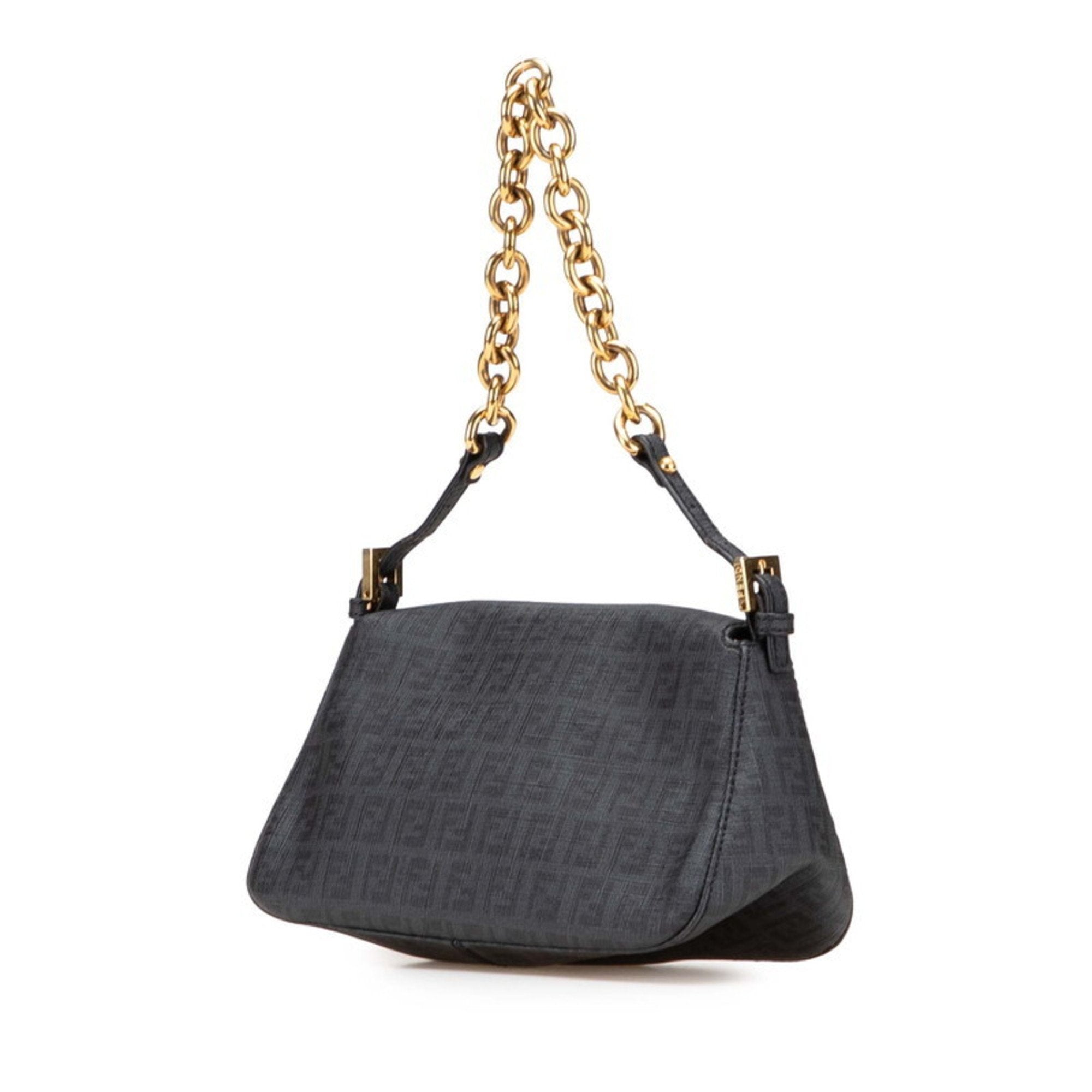 FDI Zucchino Mini Mamma Bucket Chain Handbag 8BR180 Black Leather Women's