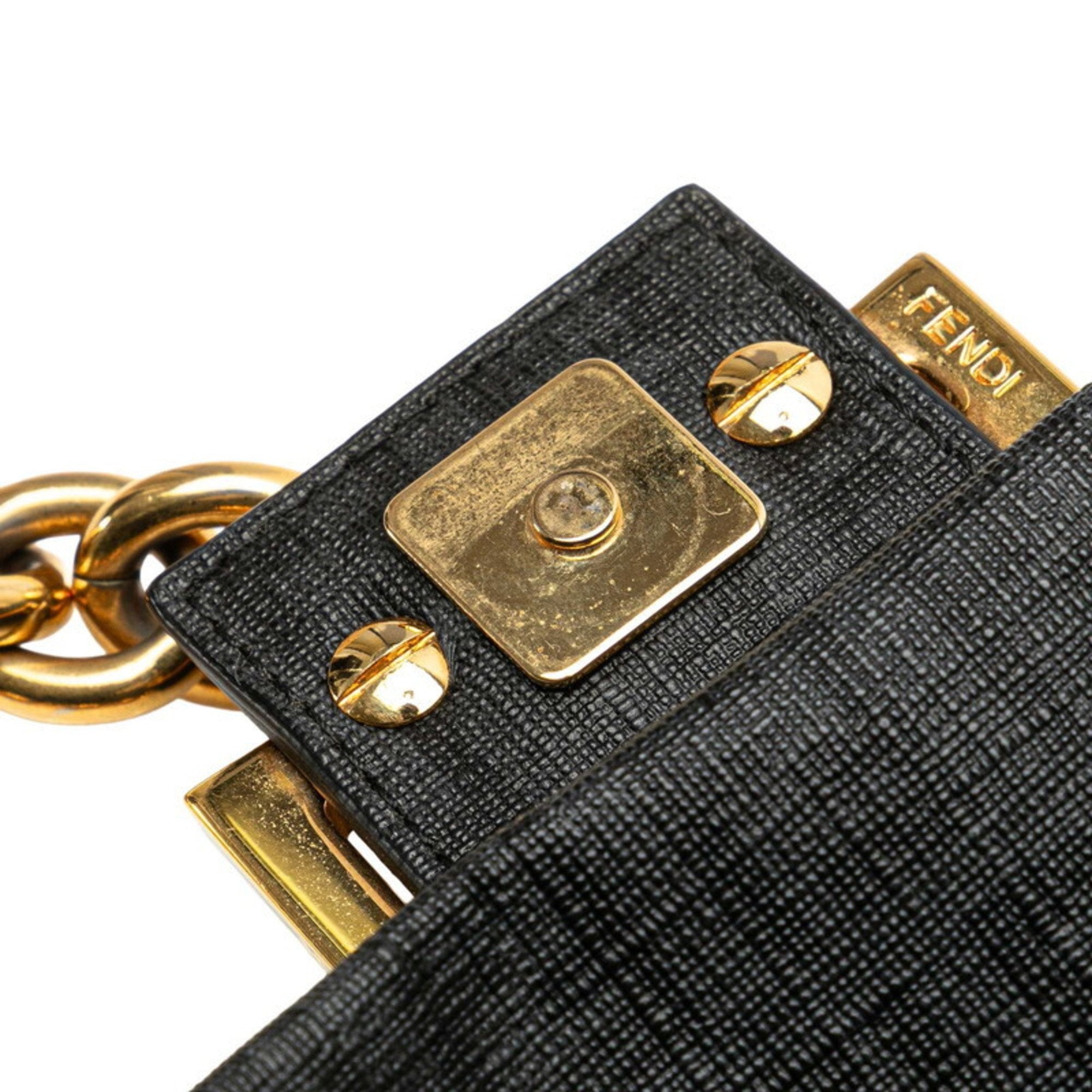 FDI Zucchino Mini Mamma Bucket Chain Handbag 8BR180 Black Leather Women's